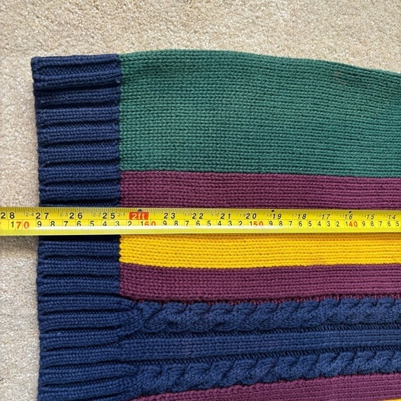 Vintage Tommy Hilfiger Chunky Knit Colorblock Stripe Pullover Sweater Cotton - Picture 7 of 10
